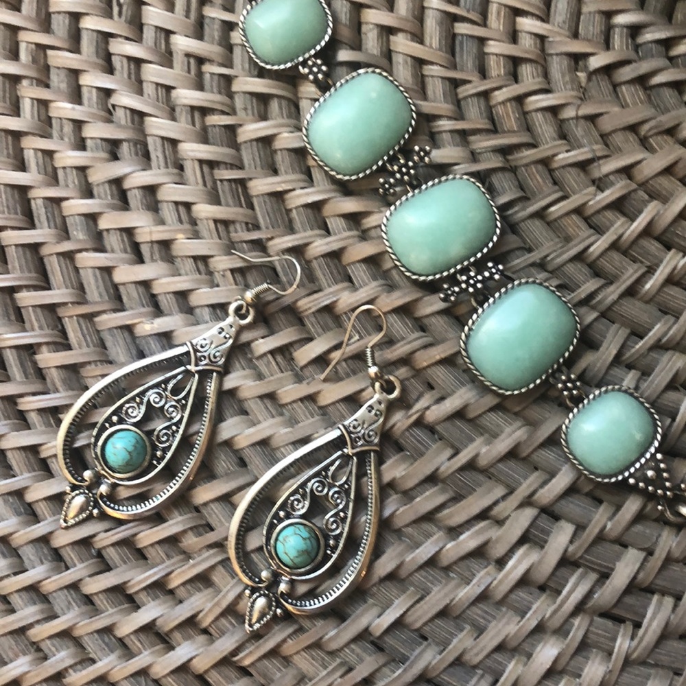 Lucky turquoise bracelet and earrings set